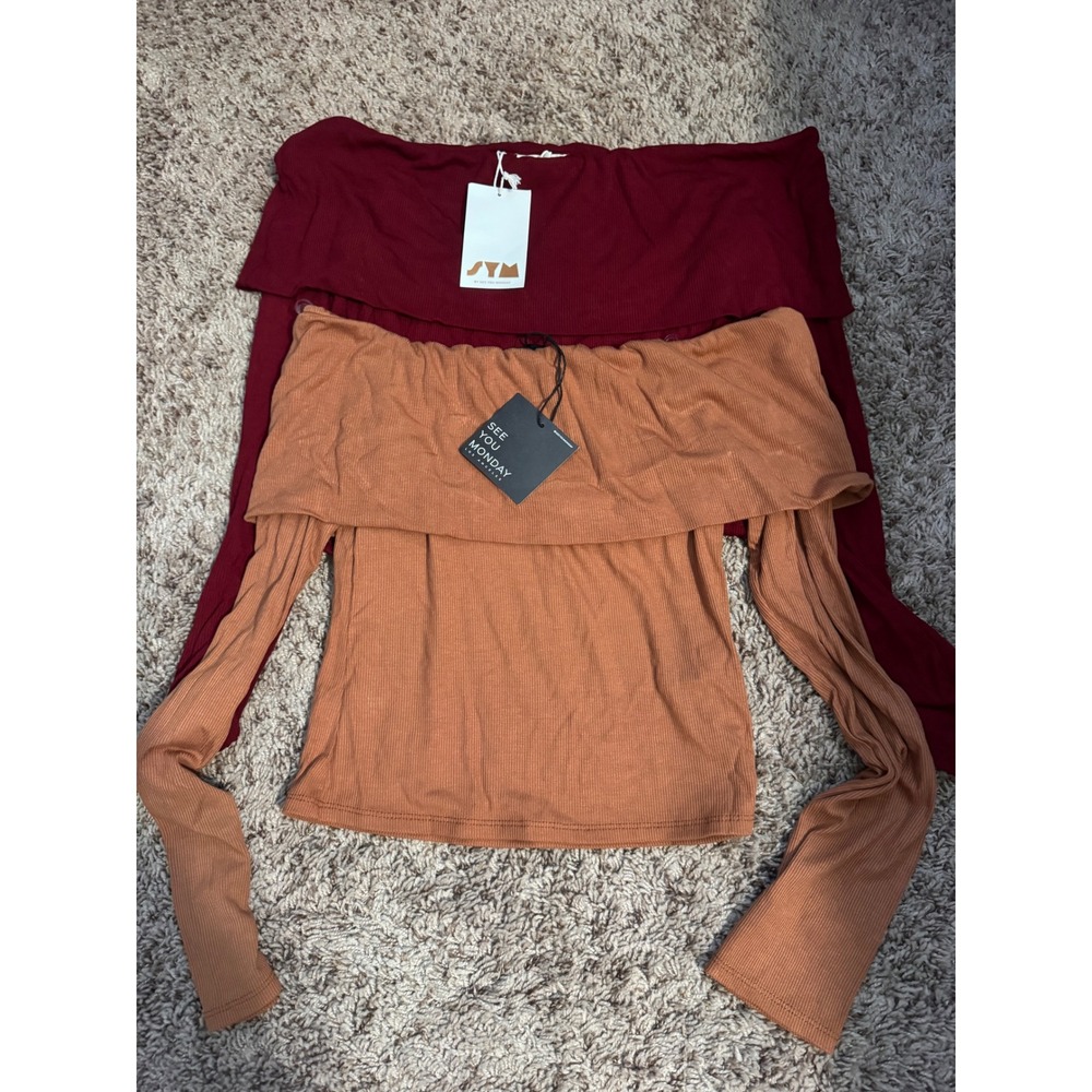 SYM By See You‎ Monday Ribbed Off Shoulder Long Sleeve Top Bundle Size Large NWT